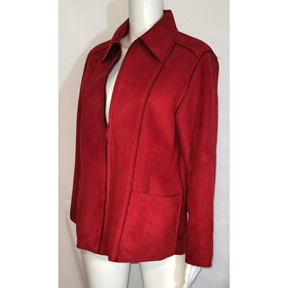 Alfred Dunner Zipped Brushed Suede Fleece Blazer - Size 8P - Picture 4 of 11